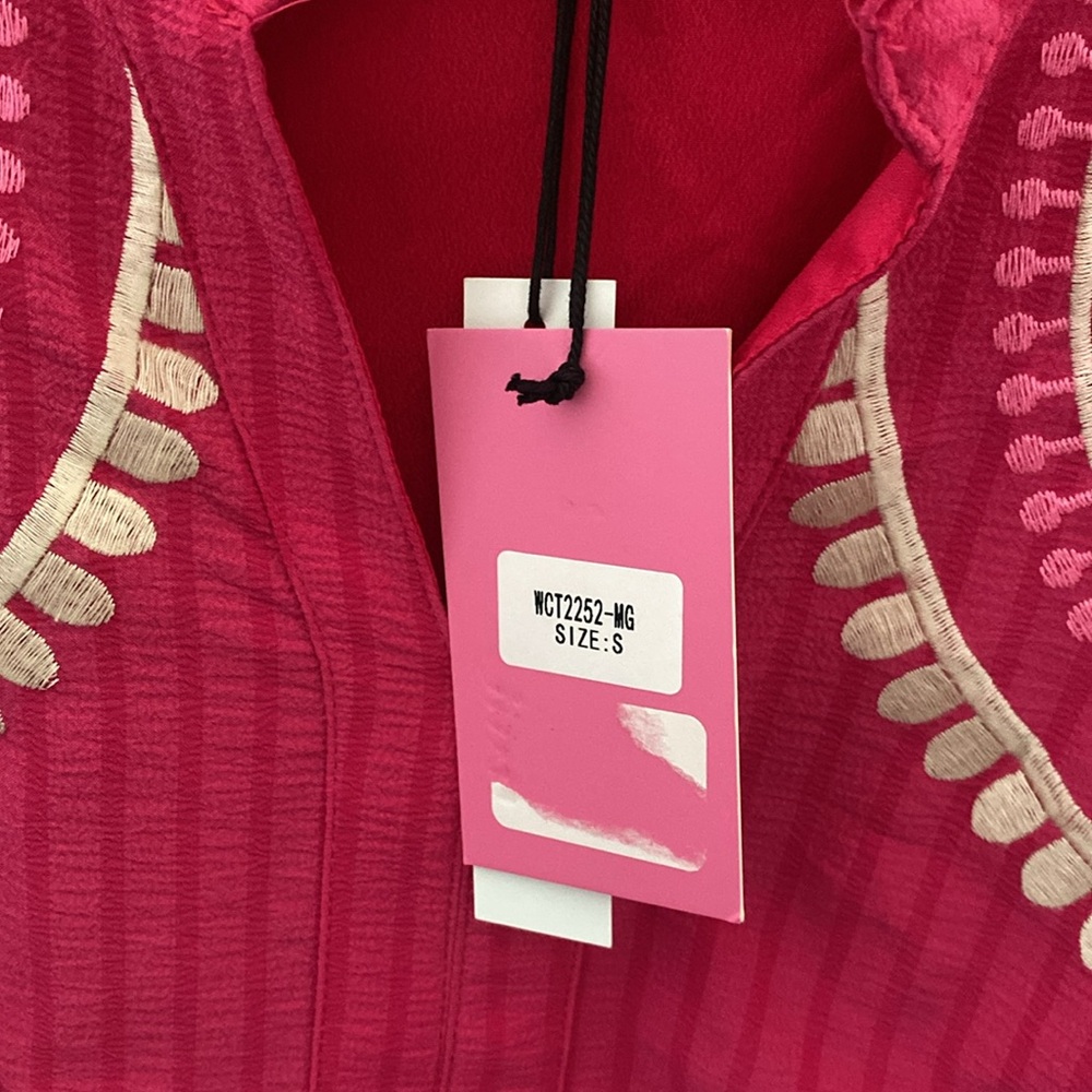 NWT THML Hot Pink Puff Sleeve Dress - S - Picture 5 of 8